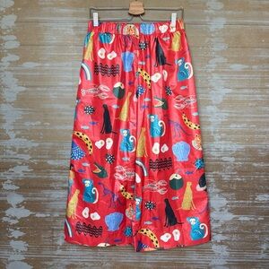 Farm Rio High Rise Crop Nylon Pants Boho Art to Wear Preppy Casual Womens M